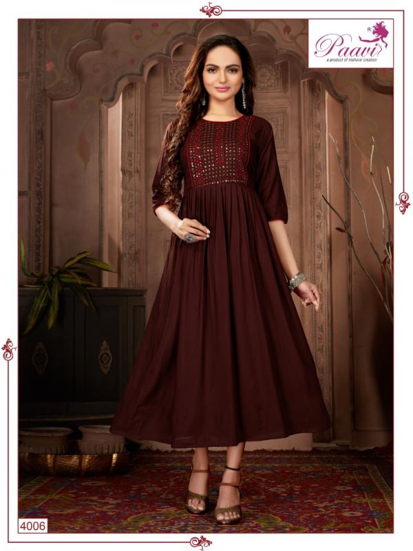 Paavi Falak 4 Fancy Wear Rayon Designer Long Kurti Collection